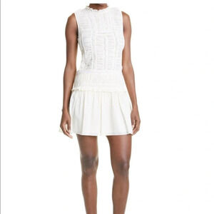 Rebecca Taylor Ruched Lace Inset Cotton Dress New Ivory Size 10